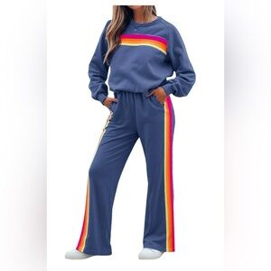 Women 2 Piece Sweatsuit Rainbow Striped Sweatshirts and sweatpants - size Small